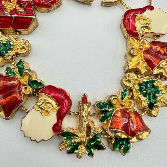 Vintage Jewelry Vintage Christmas Charm Slider Bracelet Enamel Gold